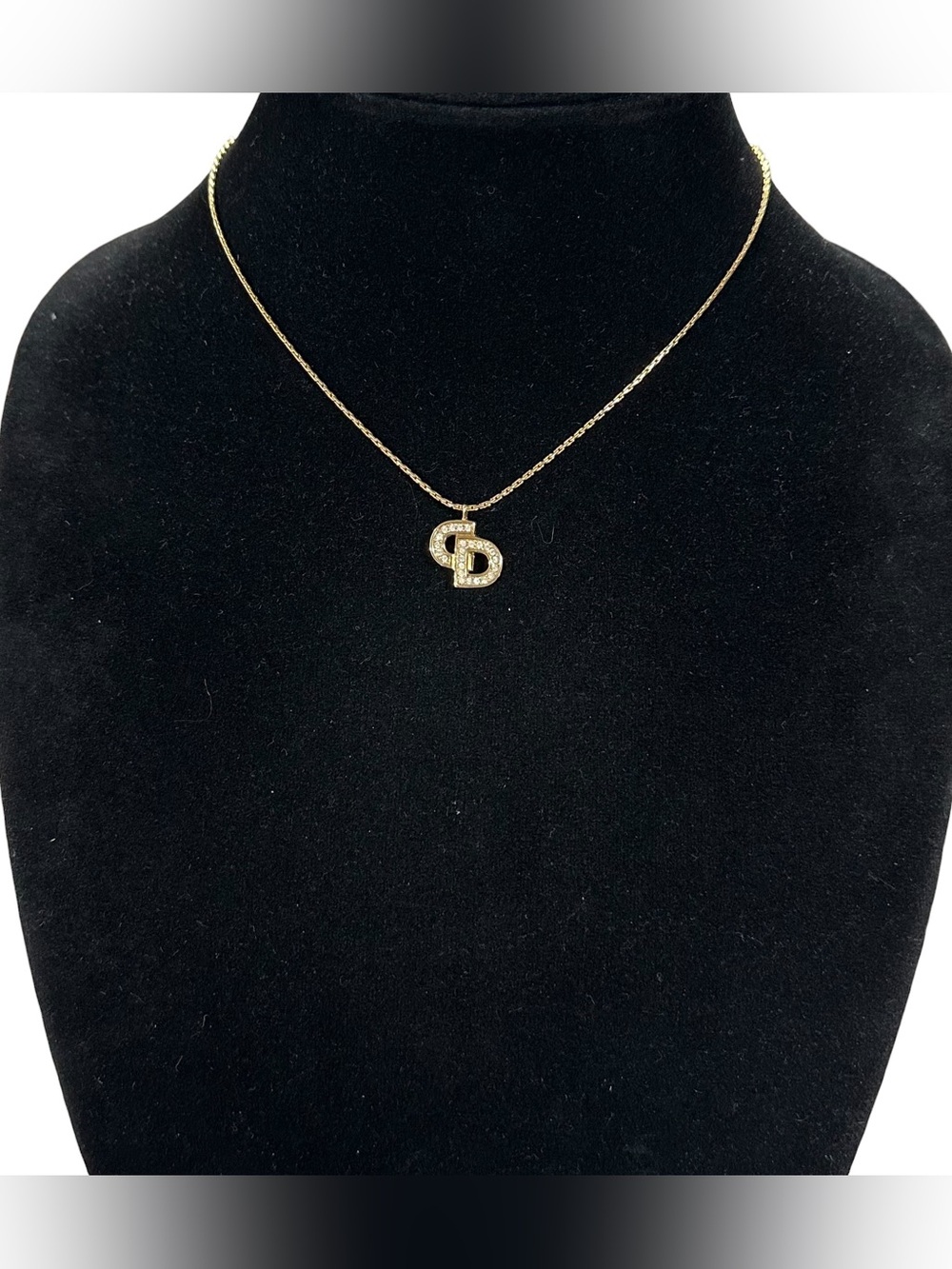 Christian Dior Gold & Crystal “CD” Initials Engraved Vintage Necklace - Picture 14 of 14
